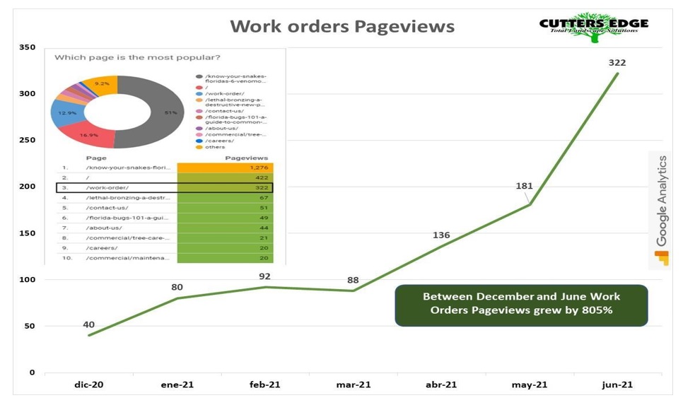 Página con mayores vistas: work orders